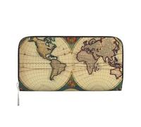 GDSHJKLW Womens Wallet World Map Retro Zip Around Wallet Pu Leather Phone Clutch Purse Card Holder Organizer For Women Ladies, Black, One Size