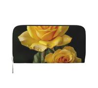 GDSHJKLW Womens Wallet Yellow Rose Zip Around Wallet Pu Leather Phone Clutch Purse Card Holder Organizer For Women Ladies, Black, One Size