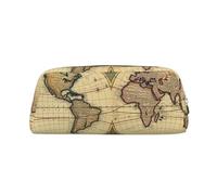 GDSHJKLW World Map Retro Leather Pencil Case Large Capacity Pen Pouch,Zipper Makeup Bag For Women Men Travel Toiletry Bags Waterproof Cosmetic Bag Wide-Open Coin Pouch Purse, Gold, One Size