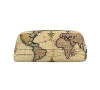 GDSHJKLW World Map Retro Leather Pencil Case Large Capacity Pen Pouch,Zipper Makeup Bag For Women Men Travel Toiletry Bags Waterproof Cosmetic Bag Wide-Open Coin Pouch Purse, Silver, One Size