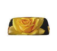 GDSHJKLW Yellow Rose Leather Pencil Case Large Capacity Pen Pouch,Zipper Makeup Bag For Women Men Travel Toiletry Bags Waterproof Cosmetic Bag Wide-Open Coin Pouch Purse