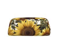 GDSHJKLW Yellow Sunflower Floral Leather Pencil Case Large Capacity Pen Pouch,Zipper Makeup Bag For Women Men Travel Toiletry Bags Waterproof Cosmetic Bag Wide-Open Coin Pouch Purse