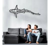 GDSPD Large 3D Metal Shark Wall Decor, Shark Line Wall Art, Metal Wall Art Decor, Metal Shark Sculpture, Ocean Fish Wall Hanging Shark Metal Wall Decor Art Wall Decorations for Living Room Bedroom