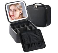 Gdsshuhung Makeup Bag with Mirror | Partitionable Professional Makeup Organizer | Large Travel Makeup Bag for Women | Cosmetic Case for Daily & On-the-Go Use (Black)