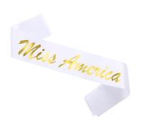 GDTO8820 Miss America Sash White Satin Sash with Gold Glitter Letters, Satin sash white, Princess, Beauty Queen, Homecoming, Winner, Mayor,