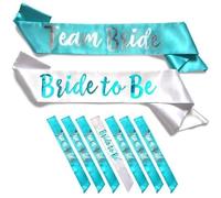 GDTO8820 Team Bride 7pc Satin Sash Set - Sophisticated & Fun Party Favors for Bachelorette Party, Bridal Shower & Wedding Party (7pc Set, White & Light Blue)