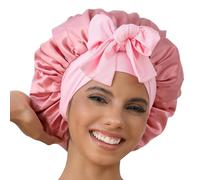 GDTOGRT Satin Silk Bonnet for Sleeping Women,Double Layer Sleep Hair Bonnets Caps for Curly Natural Hair with Tie Band - Pink