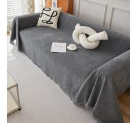 GDWD Chenille Sofa Cover, Non-Slip Slipcover with Tassel for 1 2 3 Seater & L-Shape Corner Couch, Washable All-Season Protection for Pets, Hair, Children, Dog Scratches (Dark grey 180 * 340cm)