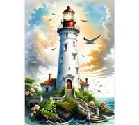 GDYEEH 5D DIY Lighthouse Diamond Painting Kits, Full Drill Seagull Diamond Art Painting Kits for Adults Beginners, DIY 5D Flowers Painting by Numbers Diamond Art Kits for Home Fashion Decor 30 x 40 cm
