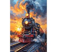 GDYEEH Classic Car Train Diamond Painting Kits Adults, 5D Steam Train Diamond Art Pictures Beginners, DIY Round Full Drill Sunset Diamonds Painting Embroidery Gifts Home Wall Decor 30 x 40 cm