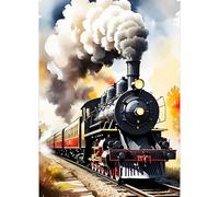 GDYEEH DIY Steam Train 5D Diamond Art Kits, Round Full Drill Sparkling Vintage Train Diamond Painting Picture, Sunset Painting by Numbers Art Kits for Adults Beginners Home Wall Decor 12x16 inch