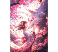 GDYEEH Fox and Fairy Diamond Painting Kits Adults, 5D Cartoon Diamond Art Pictures Beginners, DIY Round Full Drill Dreamland Flowers Diamonds Painting Embroidery Gifts Home Wall Decor 30 x 40 cm