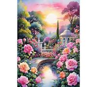 GDYEEH The Garden of Monet Diamond Painting Adults, 5D Flowers Diamond Art Pictures Beginners, DIY Round Full Drill Sunset Diamonds Painting Embroidery Gifts Home Wall Decor 30 x 40 cm
