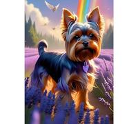 GDYEEH Yorkshire Terrier Diamond Painting Adults, 5D Dog Diamond Art Pictures Beginner, DIY Round Full Drill Lavender Diamond Painting Embroidery Cross Stitch Gifts Home Wall Decor 30 x 40 cm