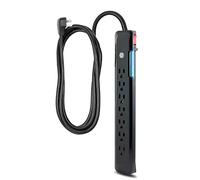 GE 7-Outlet Surge Protector, 4 Ft Power Cord, 1080 Joules, Flat Plug, Power Filter, Circuit Breaker, Warranty, UL Listed, Black, 34460