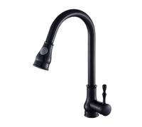 ge Brass Kitchen Faucet Pull Out Spray 360° Swivel Retro Style High Arc Dual Spray Mode Single Lever Sink Mixer Tap Black Finish for Modern Kitchens