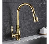 ge Brass Kitchen Faucet Pull Out Spray Kitchen Tap 360° Swivel Single Handle Antique Style Sink Mixer Tap with 2 Spray Modes High Arc Design for Modern Kitchens