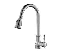 ge Brass Kitchen Faucet Sink Mixer Tap with Pull Out Spray 360° Swivel 2 Spray Modes High Arc Design Retro Style Chrome Finish Single Handle Kitchen Tap