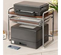 ge Printer Stand with Storage for Desk 2 Tier Wooden Top & Steel Frame Home Office Organizer with Pull Out Drawer Stylish Printer Shelf Solution