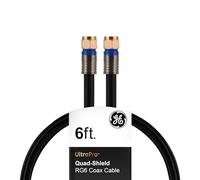 GE RG6 Coaxial Cable, 6 ft. F-Type Connectors, Quad Shielded Coax Cable, 3 GHz Digital, in-Wall Rated, Ideal for TV Antenna, DVR, VCR, Satellite, Cable Box, Home Theater, Black, 33528