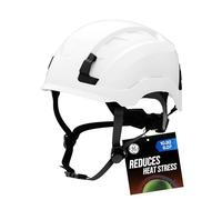 GE Safety Helmet, Impact Absorbing Tech, Adjustable Ratchet, ANSI Type 1, Memory Foam Padding, Hard Hats Protection, Lightweight, Durable, Chin Strap, Comfortable Fit - White, Class G & E, Non-Vented