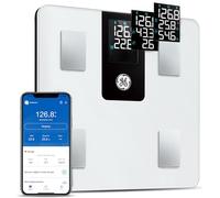 GE Smart Scale for Body Weight BMI Fat Muscle Mass with All-in-one LCD Display, Digital Bathroom Weight Scale Bluetooth Body Composition Monitor with App, Accurate Weighing 400lb White