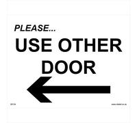 GE124 Please Use Other Door Left Arrow Sign Train Bus Coach Station no Entry 150mm x 100mm Sticker/Sav - White Background