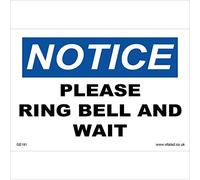 GE191 Notice Please Ring Bell and Wait Sign Attention Reception Desk Ring Call 100mm x 150mm Sticker/Sav - White Background