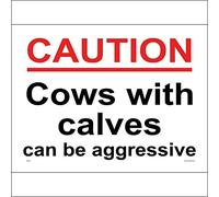 GE454 Caution Cows with Calves Can Be Aggressive Sign Cattle Farming Farm Field 300mm x 200mm 3mm Standard Foamex Foamboard