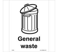 GE480 General Waste Sign Rubbish Garbage Recycle Trash Compost Refuse bin Dump 300mm x 400mm Sticker/Sav - White Background
