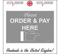 GE745 Please Order & Pay Here Sign shop canteen cafe drink restaurant right 300mm x 200mm Sticker/Sav - White Background