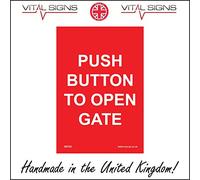 GE763 Push Button to Open Gate Sign Slide Bolt Electric Release Handle 100mm x 150mm Sticker/Sav - White Background