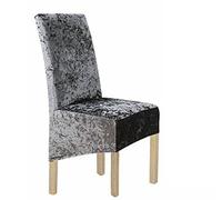 GEA Crushed Velvet Dining Chair Covers Stretchable Protective Slipcover Home Decor (SILVER)