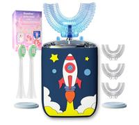 Geacker Kids Electric Toothbrush U Shaped Ultrasonic Automatic Toothbrush with 5 Brush Head 6 Clean Modes IPX7 Waterproof Whole Mouth Rechargeable Smart Timer for Children Rocket (Age 8-14)