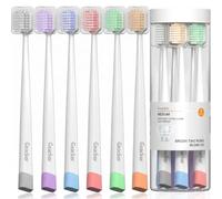 Geacker Medium Toothbrushes for Adults with Wide Head and Spiral Medium Bristles, Travel Toothbrush Pack with Tongue and Ch leaner and Covers, Multi-Color, 6 Count