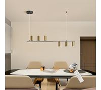 GEADI Dimmable LED Chandelier, 110cm Black & Gold Modern Chandeliers with Remote, 40W 6-Light Linear LED Pendant Light Dining Room Hanging Light Fixture for Kitchen Island Dinning Table Restaurant