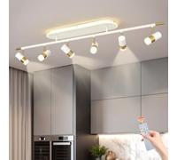 GEADI Modern LED Ceiling Light Long, 6-Way Rotatable Kitchen Lights Ceiling | 6 Spotlight Ceiling Light Bar, 3000K-6500K LED Dimmable with Remote, Ceiling Light for Kitchen, Hallway, Black and White, 60W