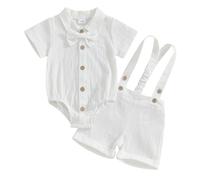 Geagodelia 2Pcs Baby Boy Clothes Outfit Set Newborn Clothing Short Sleeve Bodysuit Romper + Suspender Shorts Spring Summer Baby Grows 0-24 Months