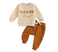 Geagodelia 2Pcs Baby Boys Clothes Mama's Boy Outfit Set Newborn Toddler Clothing Sweatshirt Long Sleeve Top + Pants Autumn Winter Baby Grows 0-3 Years (A - Brown, 0-6 Months)