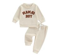 Geagodelia 2Pcs Baby Boys Clothes Mama's Boy Outfit Set Newborn Toddler Clothing Sweatshirt Long Sleeve Top + Pants Autumn Winter Baby Grows 0-3 Years (B - Beige, 2-3 Years)