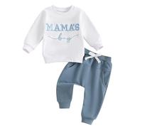 Geagodelia 2Pcs Baby Boys Clothes Mama's Boy Outfit Set Newborn Toddler Clothing Sweatshirt Long Sleeve Top + Pants Autumn Winter Baby Grows 0-3 Years (A - Blue, 0-6 Months)