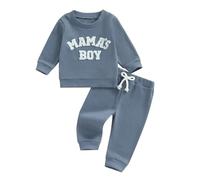 Geagodelia 2Pcs Baby Boys Clothes Mama's Boy Outfit Set Newborn Toddler Clothing Sweatshirt Long Sleeve Top + Pants Autumn Winter Baby Grows 0-3 Years (B - Blue, 6-12 Months)