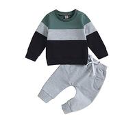 Geagodelia 2Pcs Baby Boys Clothes Patchwork Outfit Set Newborn Toddler Clothing Sweatshirt Long Sleeve Top + Pants Autumn Winter Baby Grows 0-3 Years