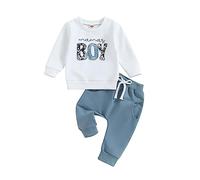 Geagodelia 2Pcs Baby Boys Outfit Mama's Boy Clothes Set Newborn Toddler Clothing Sweatshirt Long Sleeve Top + Pants Autumn Winter Baby Grows 0-3 Years (A - White & Blue, 6-12 Months)