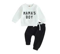 Geagodelia 2Pcs Baby Boys Outfit Mama's Boy Clothes Set Newborn Toddler Clothing Sweatshirt Long Sleeve Top + Pants Autumn Winter Baby Grows 0-3 Years (B - White & Black, 0-6 Months)