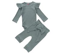 Geagodelia 2Pcs Baby Girl Clothes Outfit Set Newborn Clothing Long Sleeve Bodysuit Romper + Bowknot Pants Spring Autumn Baby Grows 0-24 Months (Green, 6-12 Months)