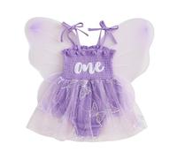 Geagodelia 2Pcs Infant Baby Girl 1st Birthday Outfit Romper Dress with 3D Butterfly Embroidery Jumpsuit Princess A-Line Baptism Bodysuits and Wings