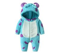 Geagodelia Baby Boy Girl Animal Monster Romper Jumpsuit Overall Baby Grows Newborn Toddler Kids Fluffy Fleece Hooded Clothes Outfit One Piece My First Halloween (Blue Monster, 4-5 Years)