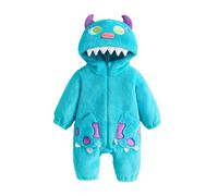 Geagodelia Baby Boy Girl Animal Monster Romper Jumpsuit Overall Baby Grows Newborn Toddler Kids Fluffy Fleece Hooded Clothes Outfit One Piece My First Halloween (Blue Monster 03, 9-12 Months)