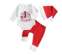 Geagodelia Baby Boy Girl Christmas Outfit Grows Xmas Clothing Newborn Toddler Clothes Set Bodysuit Top + Pants My First Christmas (White & Red 30, 12-18 Months)